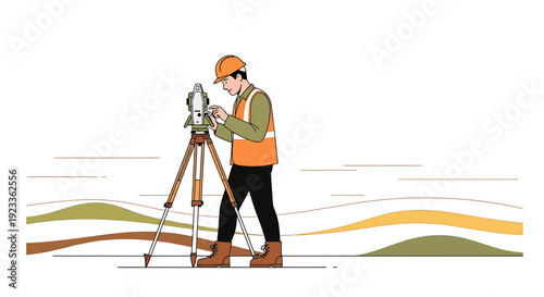 Surveyor with Theodolite Instrument Measuring Land Topography Outdoors