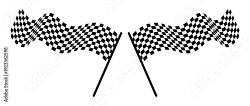 Two waving checkered racing flags, motorsport finish symbol for championship branding and automotive competition graphics. Vector illustration