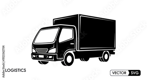 Black Silhouette of a Box Truck on a White Background - Logistics and Delivery Icon