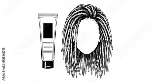 Dreadlocks Hair Cream Tube Illustration - Black and White Sketch Style