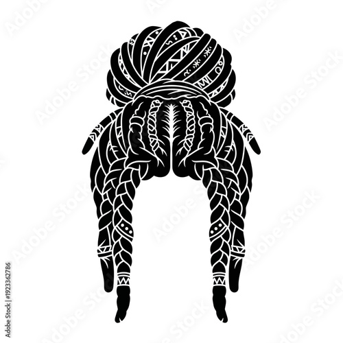 Tribal Braids Hairstyle Silhouette, Dreadlocks Bun, African Hair Art