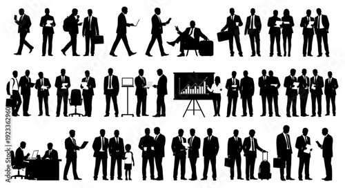 Collection of Business People Silhouettes in Various Poses.