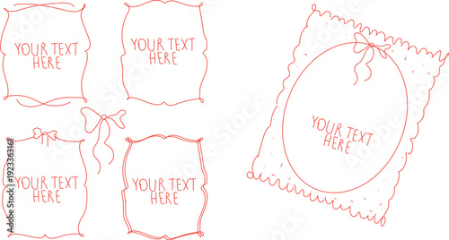  set of pink ribbon frames with bows, designed in a cute, coquette aesthetic style. minimalist