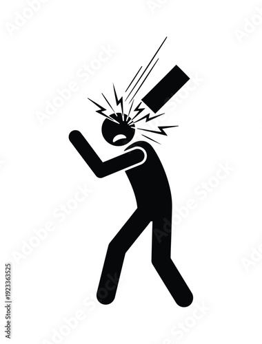 Stylized black silhouette figure experiencing a sudden impact to the head with radiating shockwaves