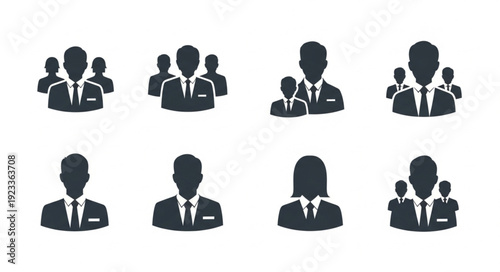 Collection of Business People Icons Representing Teamwork and Collaboration.