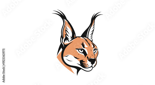 Caracal Head Illustration with Ears Focus.