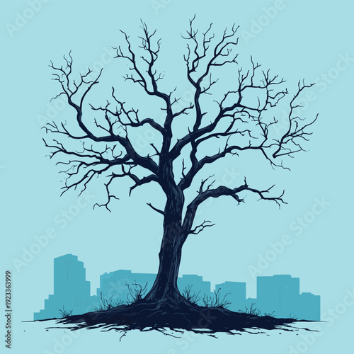 A dead tree in a city. Isolated Vector Illustration , vector style simple color