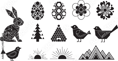 Black and white geometric of animals, nature, and patterns rabbit