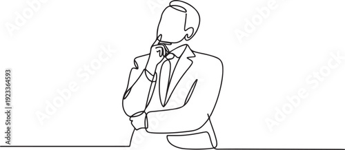 business man thinking strategy.one line drawing of business man looking up.looking for business strategy.one line vector illustration with out Background