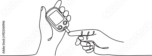 continuous line of checking blood sugar with glucomere.one line drawing of checking diabetes with glucomere.one line vector illustration with out Background