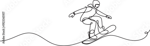 continuous line snowboarder.single line snowboard sport.holiday one line concept.one line vector illustration with out Background