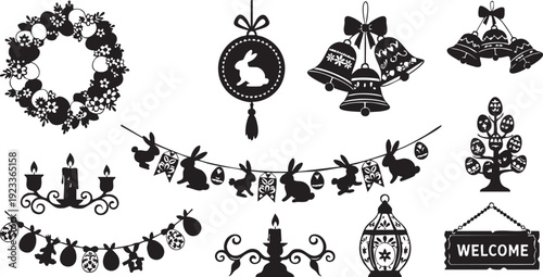 Black and white Halloween and Easter decorations and ornaments