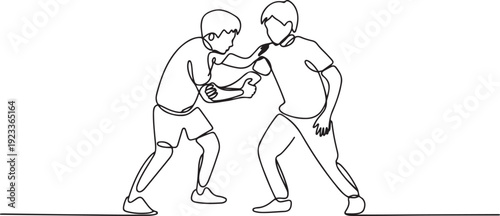 continuous line teenage violence.one line drawing of teenager hitting school friend.one line vector illustration with out Background