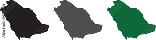Saudi Arabia Map Silhouette Collection – High Resolution Vector Outline in Black, Grey, and National Green for Geographic Infographics, Travel Icons, and Kingdom Middle East Design Projects