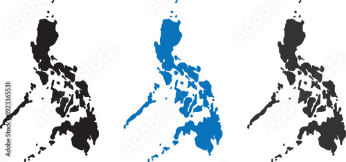 Philippines Map Vector Set – Black and Blue Stylized Archipelago Outline for Geography, Culture, and Travel Design