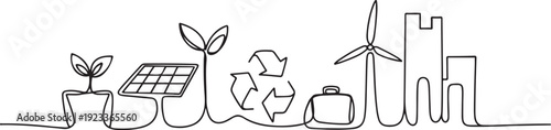 Continuous one line drawing sustainable business concept.one line vector illustration with out Background