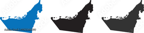 United Arab Emirates Map Silhouette Set - Minimalist UAE Vector Outlines in Blue, Black, and Charcoal Grey for Middle East Geographic Infographics and Design