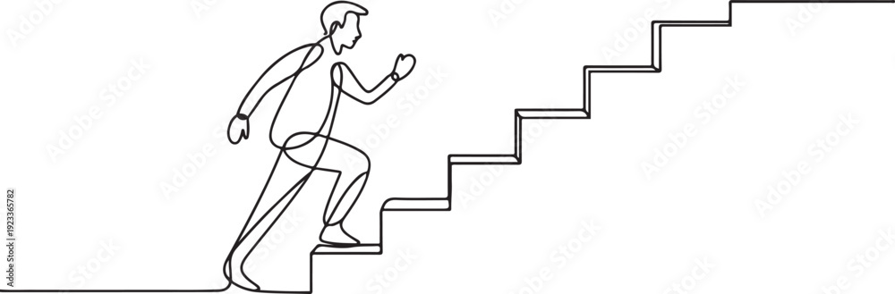Obraz premium Man climbs the stairs in one continuous line drawing. Concept.one line vector illustration with out Background