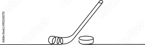 Hockey icon, Vector Stock illustration, Golf stick Club One Line Drawing, Golf ball. Vector drawing on a white background, hockey.one line vector illustration with out Background