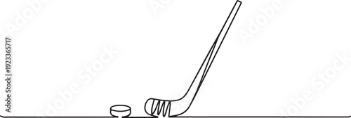 Hockey icon, Vector Stock illustration, Golf stick Club One Line Drawing, Golf ball. Vector drawing on a white background, hockey.one line vector illustration with out Background