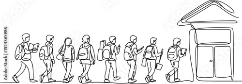 One continuous line drawing of Back to school design vector illustration. Students activity after holiday in design.one line vector illustration with out Background