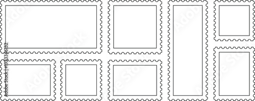 Postage stamp. Collection of blank postage stamp outlines perfect for creative design projects, vector illustration