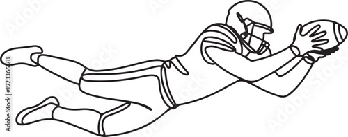 One line drawing of American football player diving and catching the ball.one line vector illustration with out Background
