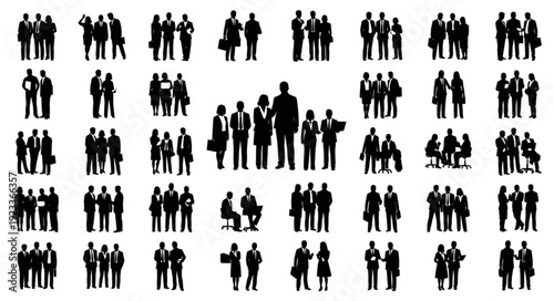 Collection of Business People Silhouettes in Various Poses.