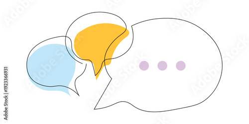 Continuous one line drawing of cute speech bubbles icon vector. Social media chat, online communication feedback, and interactive discussion symbol. Vector Illustration.