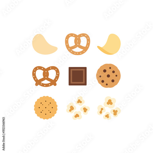 Assorted snacks including pretzels and cookies on display