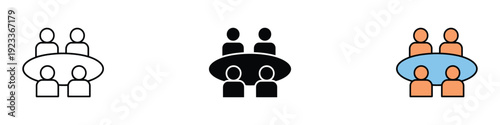 Business roundtable meeting icon vector. Team discussion session, professional group brainstorming, and boardroom partnership symbol. Vector Illustration.