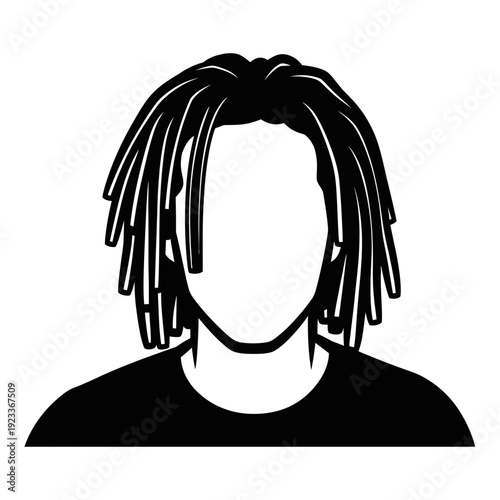 Anonymous person with dreadlocks icon, silhouette avatar, black and white illustration
