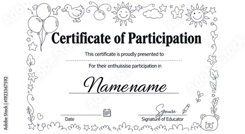 Children's Certificate of Participation - Fun Border with Drawings
