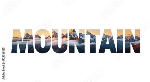 Wallpaper Mural MOUNTAIN typography filled with dramatic peaks and sunrise sky. Torontodigital.ca