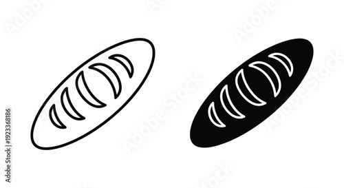 Set of minimalist bread loaf icons featuring outline and solid silhouette styles for bakery branding, restaurant menus, and food industry graphic design