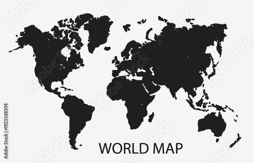 Vector World Map Illustration with Global Continents and Geographic Country Borders on White Background
