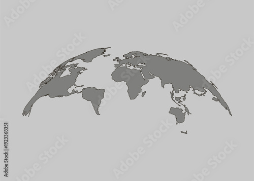 World Map Illustration with Geographical Borders and Continent Outlines in Minimalist Style