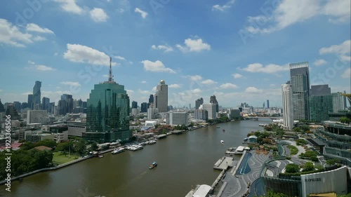 Time lapse skyline of Bangkok city around chaopraya river in Thailand