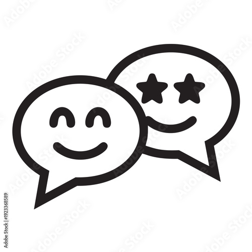 Smiling faces with emotive expressions in speech bubbles representing positive communication and social interaction icons