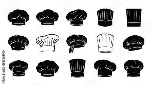 A collection of various chef hats isolated on white background, Vector