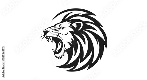 Black and White Lion Head Illustration.