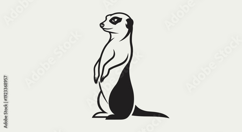 Black and White Meerkat Standing Illustration.