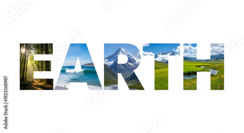 Wallpaper Mural Environmental eco concept with vibrant natural scenes inside bold letters on white background. Torontodigital.ca