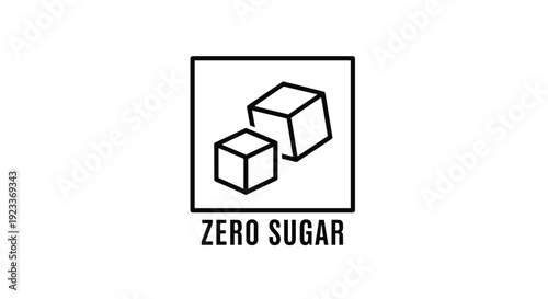 Zero sugar icon featuring two sugar cubes inside a square frame, indicating healthy food choices and sugar free product options.