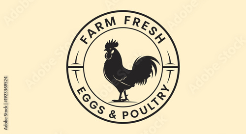 Black Rooster Silhouette Farm Fresh Poultry Logo.
