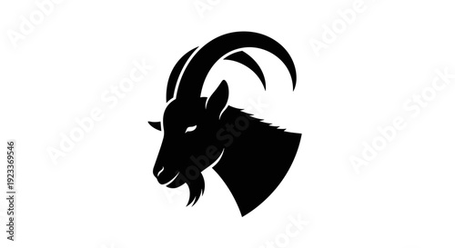 Black Silhouette of Goat Head with Horns.