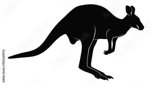 A black silhouette of a kangaroo in a dynamic pose isolated on white background, Vector