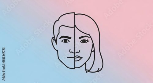 Split face illustration showing male and female features combined.