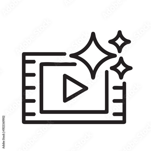 Video file icon with sparkles and play button symbolizing media playback and entertainment