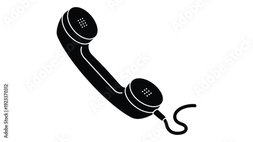 Black and white image of a classic telephone receiver isolated on white background, Vector